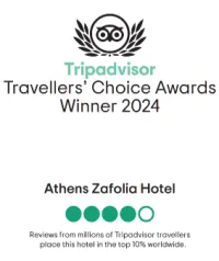 Auszeichnung mit dem TripAdvisor Travellers’ Choice Award 2024 für das Athens Zafolia Hotel, inklusive Fünf-Kreise-Gästebewertung.