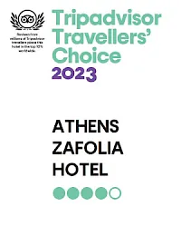 Das Athens Zafolia Hotel erhielt das TripAdvisor Travellers' Choice 2023-Siegel mit einer grünen Fünf-Punkte-Bewertungsanzeige.